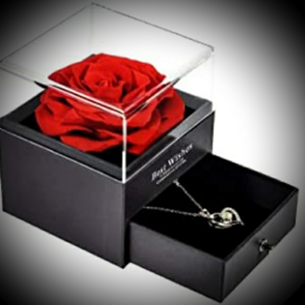 Preserved Rose with I Love You Necklace, Birthday/Anniversary Gift